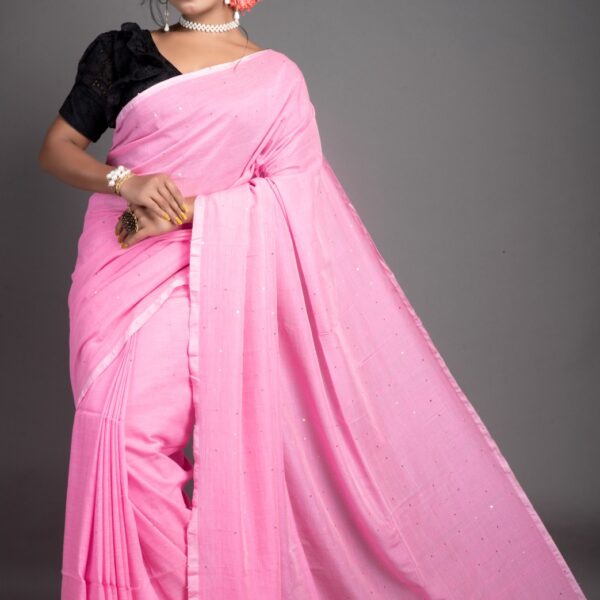 Cotton Sequence Stype Handloom Saree With B.P.