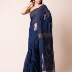 Cotton Silk Sequence Body, Botgach Buti Anchol Saree With B.P.