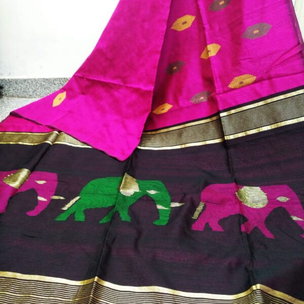 Cotton Silk Elephant Buti Handloom Saree With B.P.
