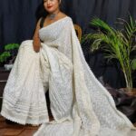 Cotton Chikonkari Haquba Saree Without B.P.