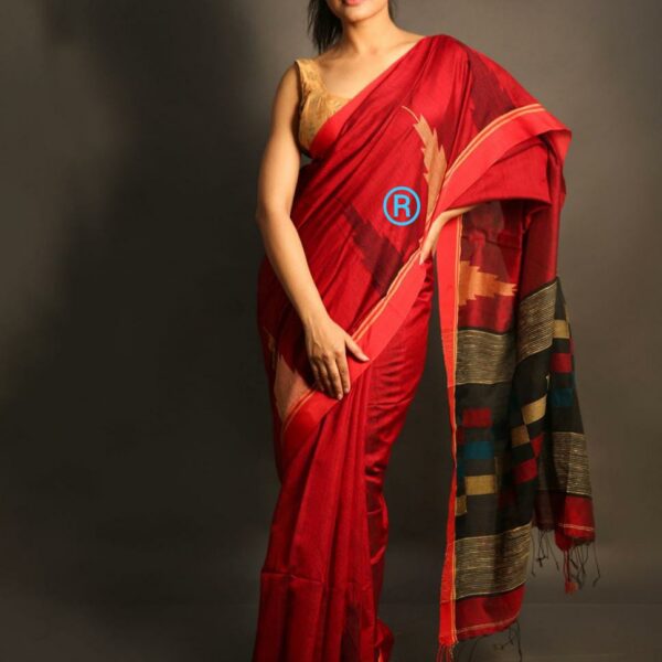 Cotton Silk Tample Box Saree With B.P.