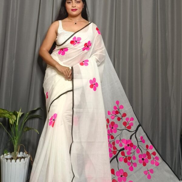 Cotton Pataful Hand Print Saree With Running B.P.