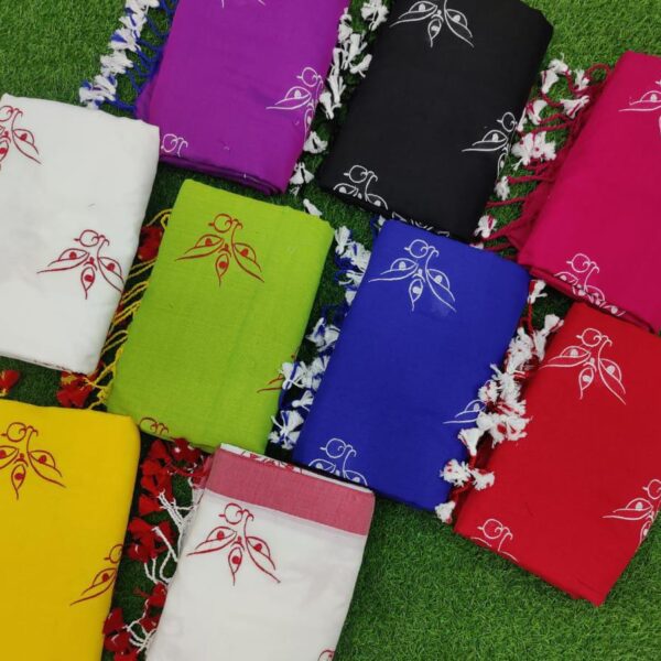 Durga Puja Special Khadi Cotton Saree With Beautiful Embroidery Work, With B.P.