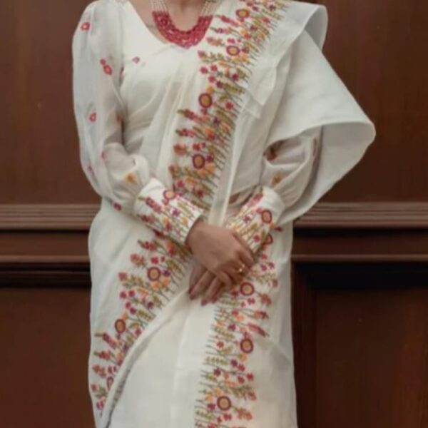 Mul Cotton Gashful Embroidery Saree With B.P.