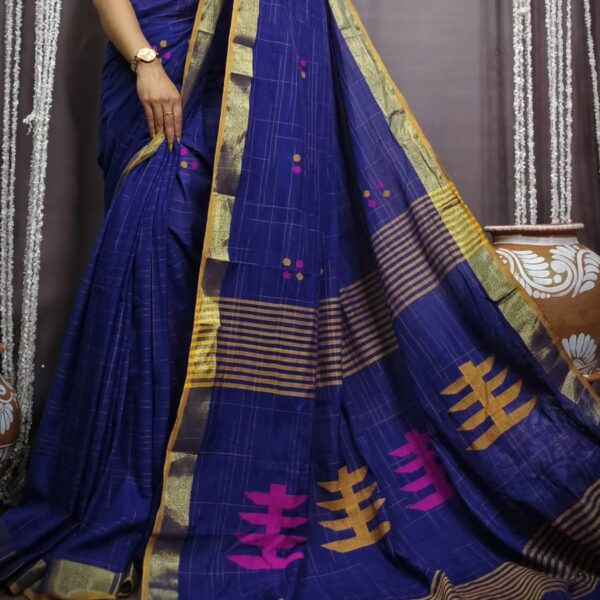 Khadi Cotton Ball Buti Zori Par Saree With B.P.
