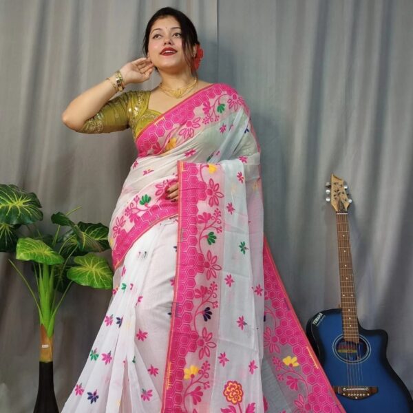 Marigold Soft Dhakai Jamdani Saree Without B.P.
