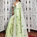 Mul Cotton Coconut Tree Embroidery Saree Without B.P.