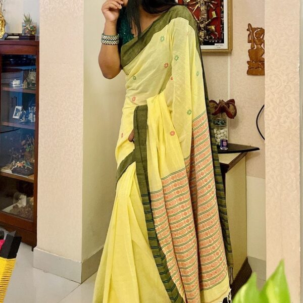 Khadi Cotton Daily Office Wear Hand Jamdani Saree With B.P.