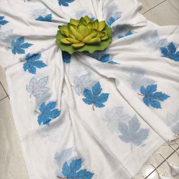 Exclusive Leaf Embroidery All Body Work Mal Cotton Saree With B.P.