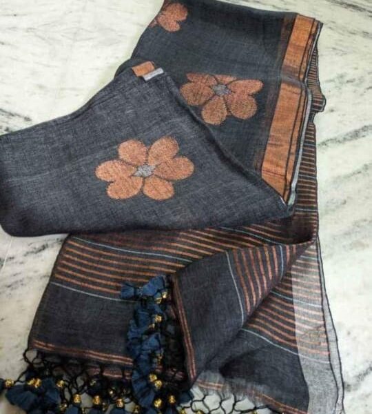 Exclusive Hand Weaving Linen Sequence Jamdani Saree With B.P.