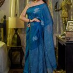 Exclusive Hand Weaving Linen Sequence Golap Buti Jamdani Saree With B.P.