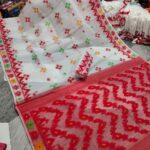 Exclushive Red White Durga Puja Anjali Special Jamdani Saree With B.P.