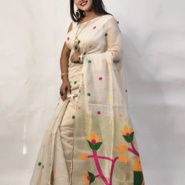 Parrot Buti Slab Khadi Saree With B.P.