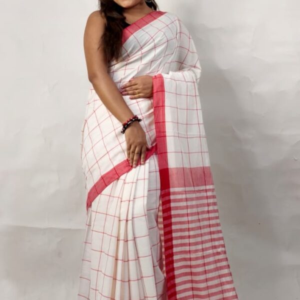 Khadi Cotton Manjuri Check Saree With B.P.