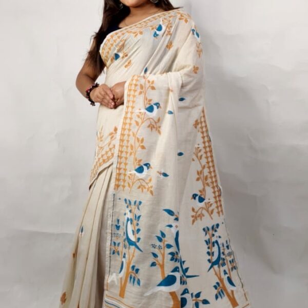 New Khadi Pakhi & Lota Buti Design Saree With B.P.