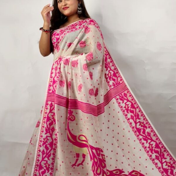 New Unique Silk Khadi PEACOCK Buti Saree With Running B.P.