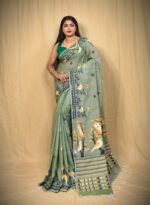 New Khadi Pakhi & Lota Buti Design Saree With B.P.