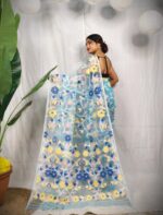 festive floral Jamdani saree with running blouse