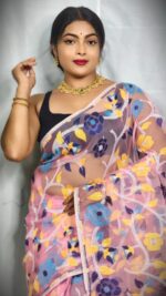 Resham silk saree with floral Jamdani design
