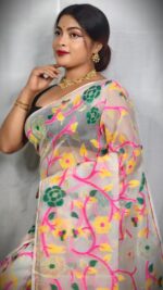 floral Jamdani style Resham silk saree