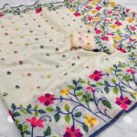All Over Weaving Cotton Resham Half Mosline Banalata Design Saree With Worked B.P.