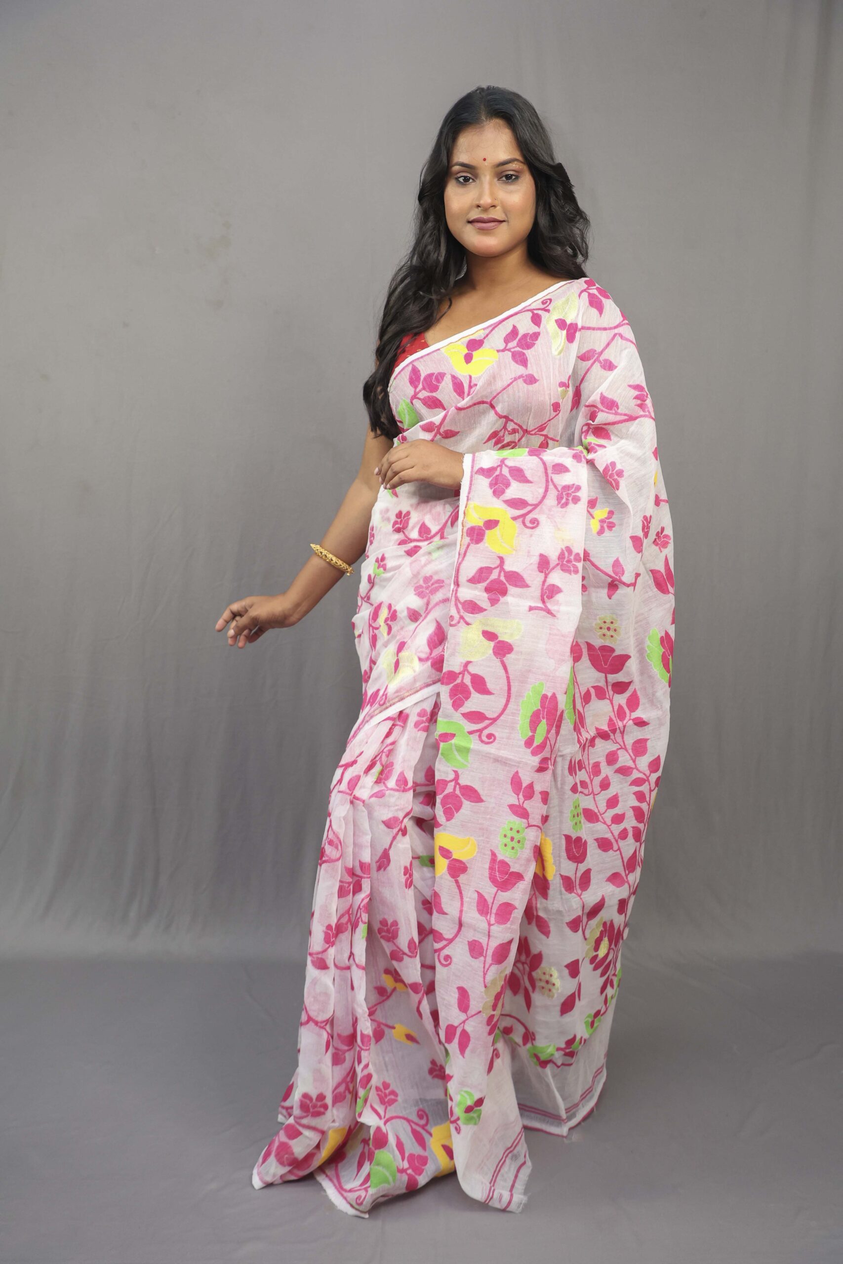 A Premium Floral Jamdani Saree Without Blouse Piece - Image 1