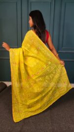 All Over Moslin Jamdani Saree With Hand Aari Kardana Work With Matching Embellished B.P.  - Image 2