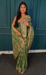 All Over Moslin Jamdani Saree With Hand Aari Kardana Work With Matching Embellished B.P.  - Image 3