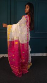 Designer Moslin Jamdani Saree with Embellished Blouse
