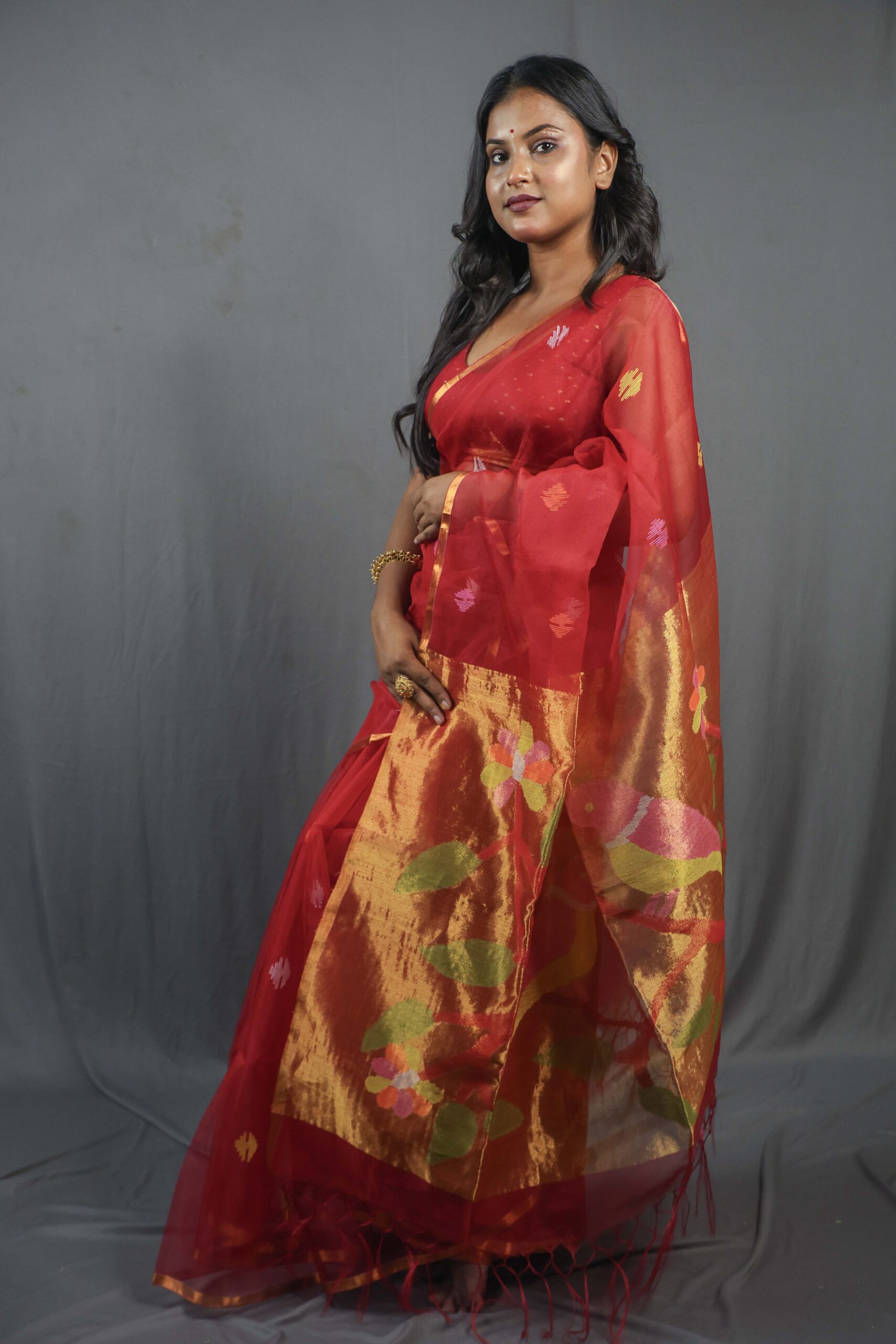0000 Allover Moslin Bird Pallu Saree With B.P. - Image 1
