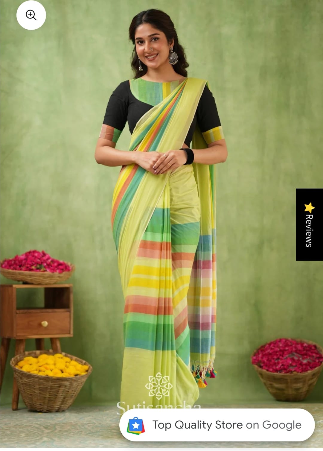 D Pastel Multicolor Checks Mul Cotton Saree With Designer Tassel Pallu. - Image 1